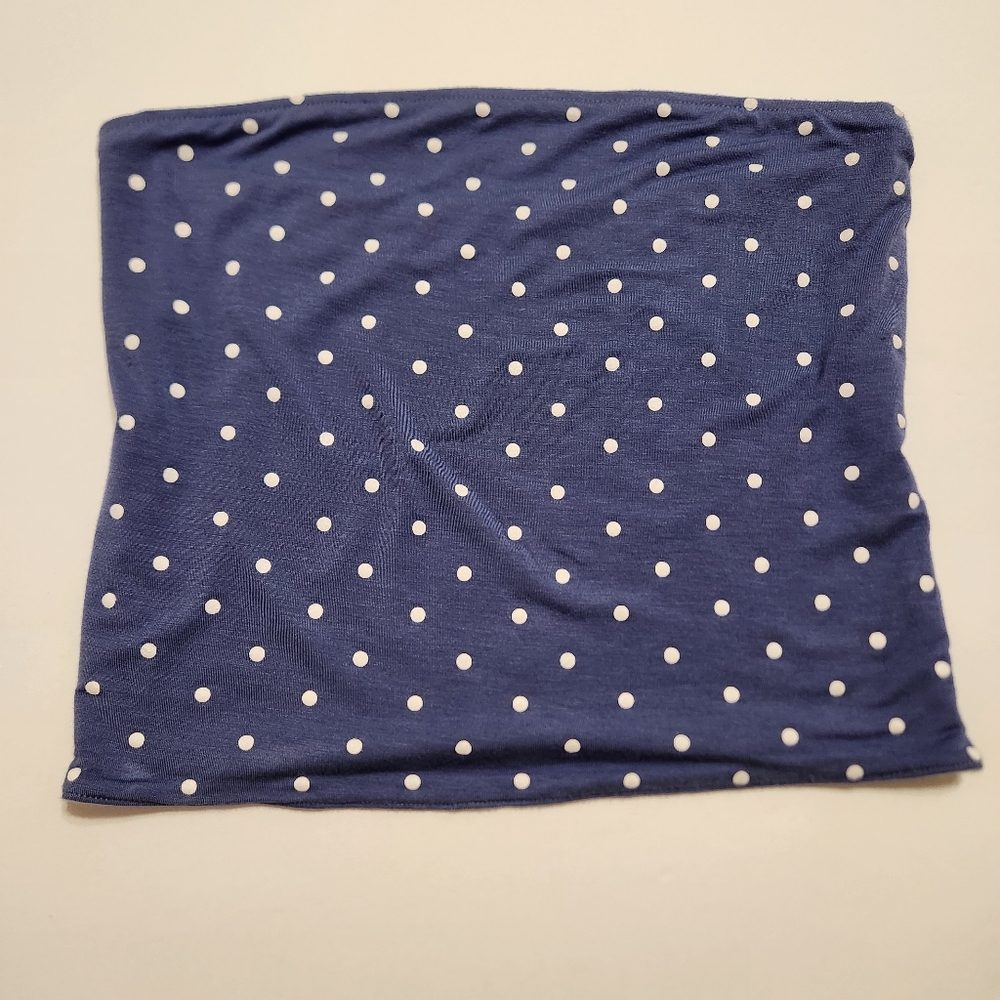 Reversible Blue and White Striped and Polka Dot Cropped Tube Top